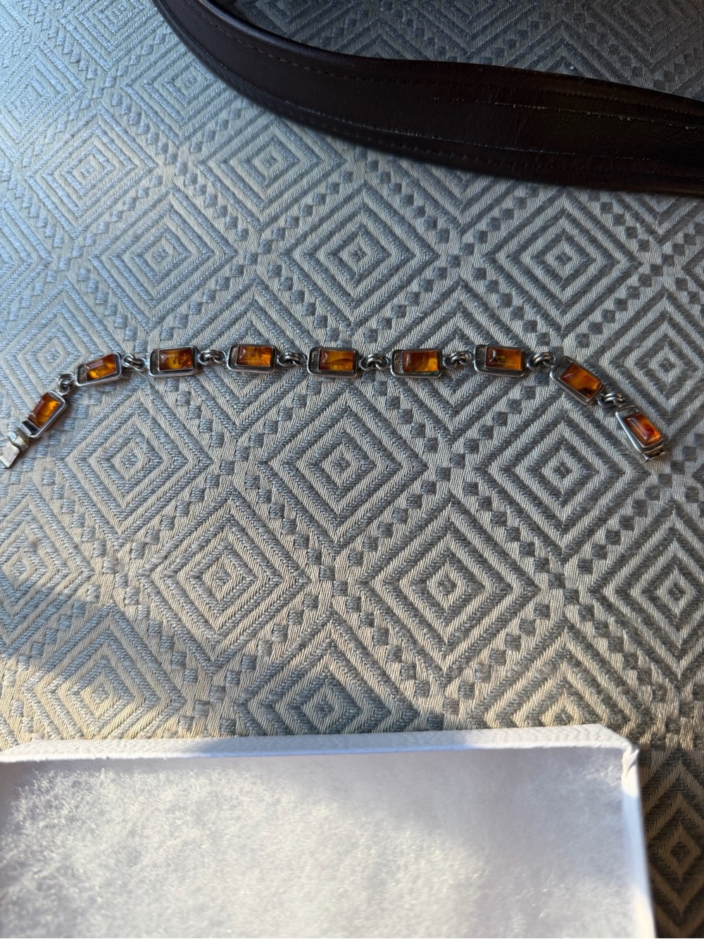 VTG Sterling 925 Silver Rectangular Amber Link Bracelet